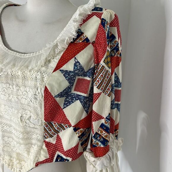 Vintage 60s Boned Patchwork Bell Sleeve Bodice As Is - Picture 4 of 9